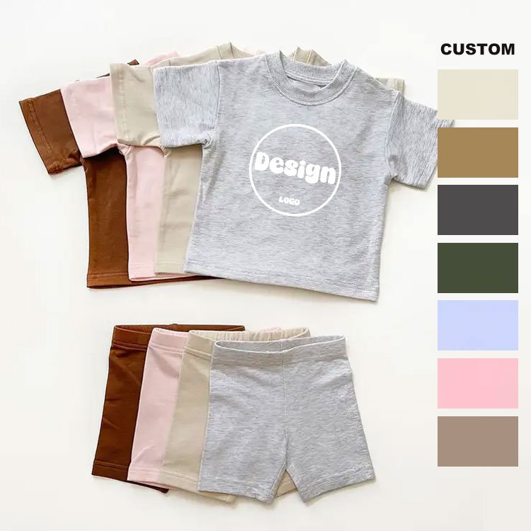 Summer Mommy And Me Oversized T-Shirt Bike Short Set Custom Logo Cotton Soft Matching Outfits For Family