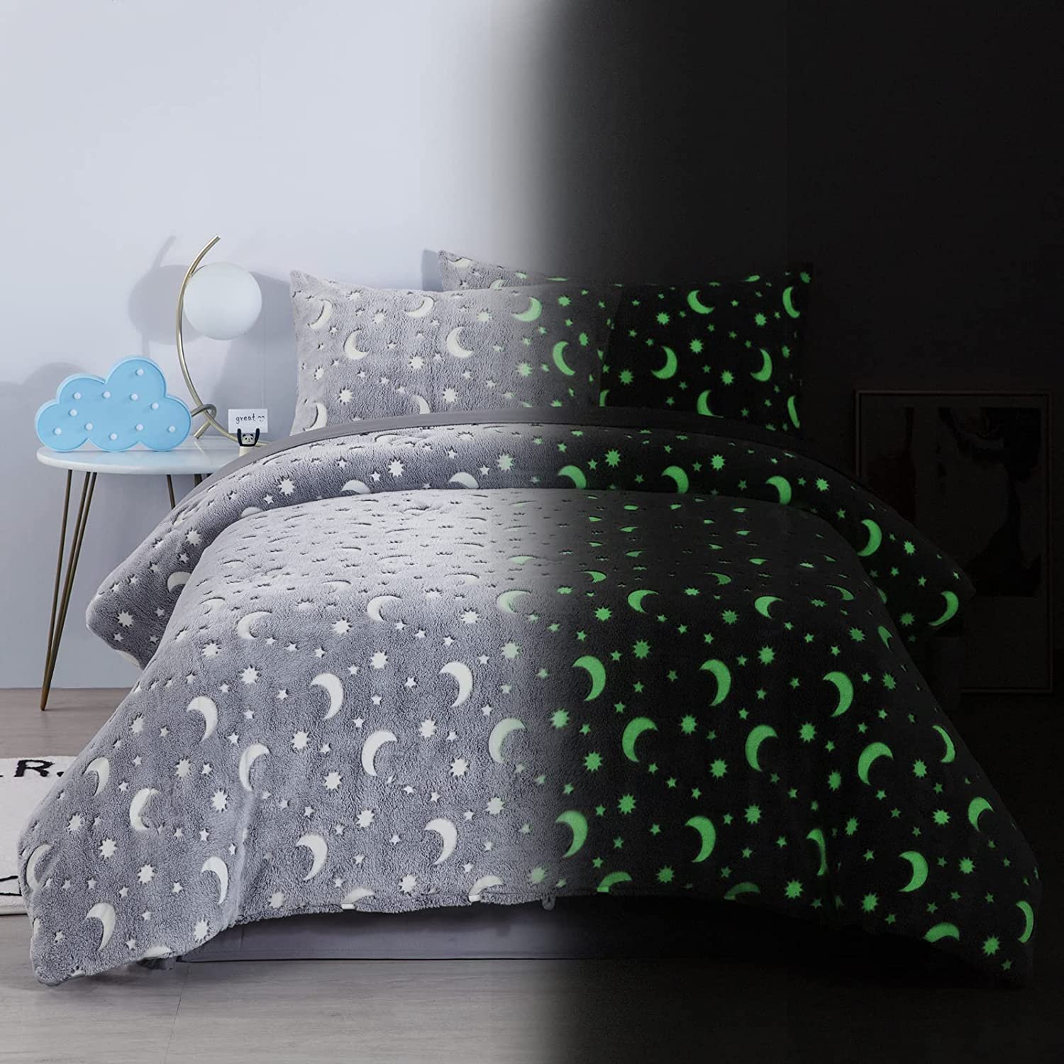 Glow in the dark queen bedding sets with matching pillow case unicorn bedding