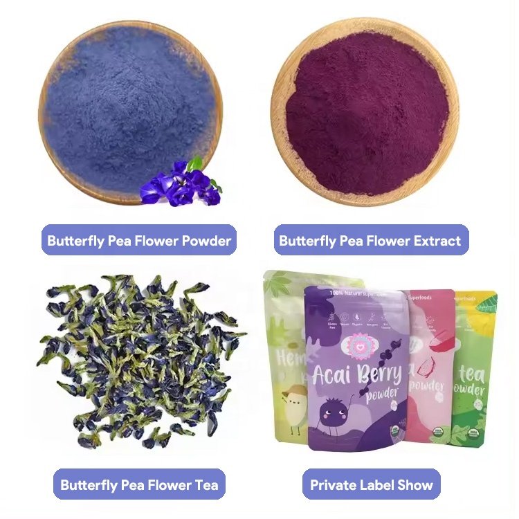 450 Mesh OEM Private Label 100% Pure Water Soluble Food Grade Blue Matcha Butterfly Pea Flower Powder