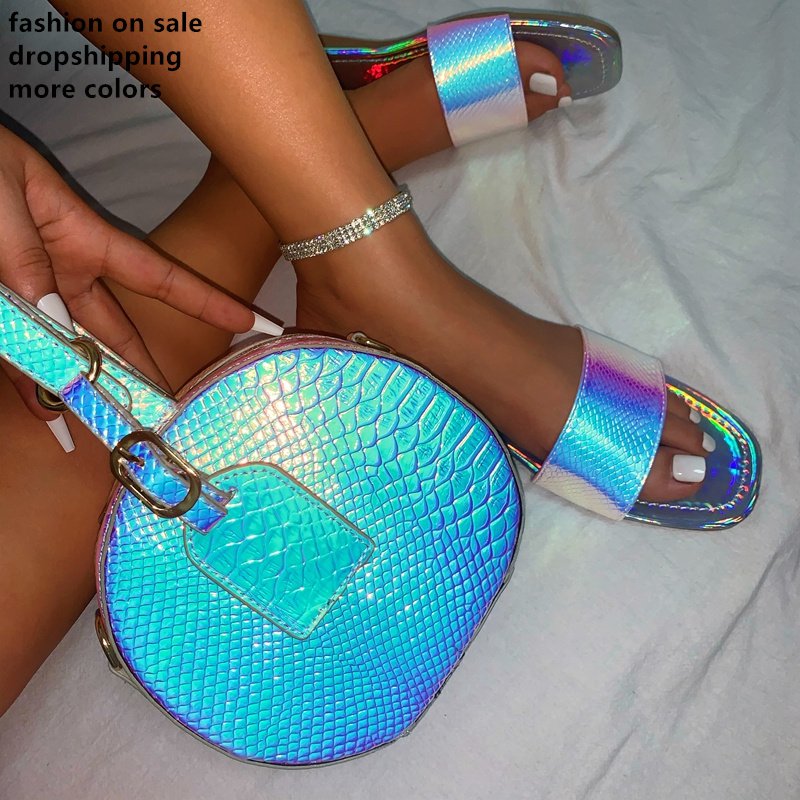 Fashion Wholesale Ladies Purse and shoes Matching Set Women Handbag and Slides Sandals Slippers Set