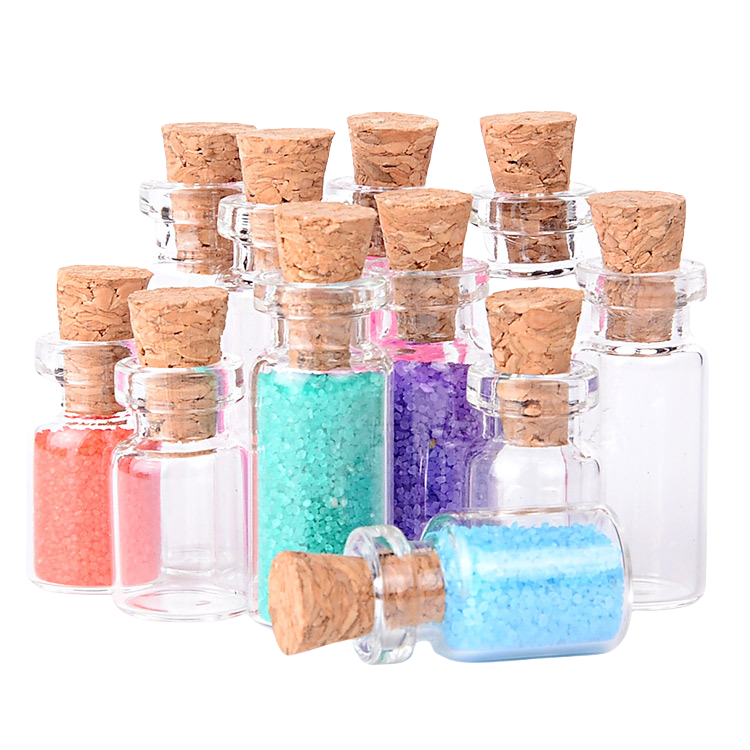 Wholesale mini wishing bottle 5ml 10ml 15ml 20ml 25ml glass vials Custom Logo Clear Glass Match Storage Jar with cork stopper