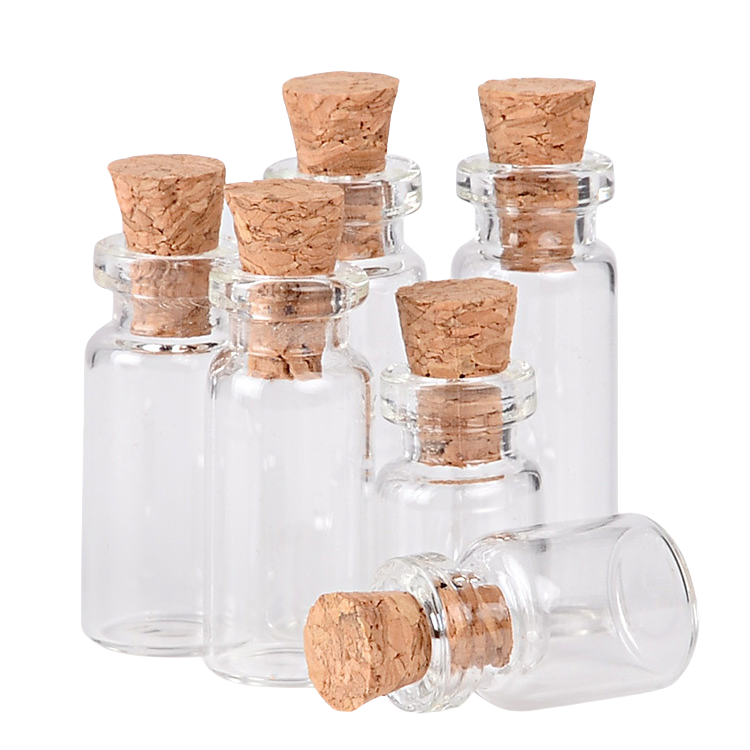 Wholesale mini wishing bottle 5ml 10ml 15ml 20ml 25ml glass vials Custom Logo Clear Glass Match Storage Jar with cork stopper