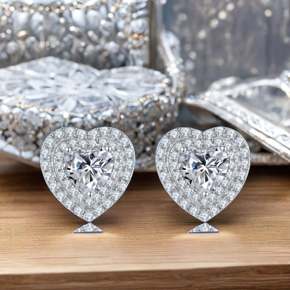 Fashion Luxury Moissanite Heart Pendant Stud Earrings And Necklace Fine Jewelry 925 Silver Women Jewelry Set