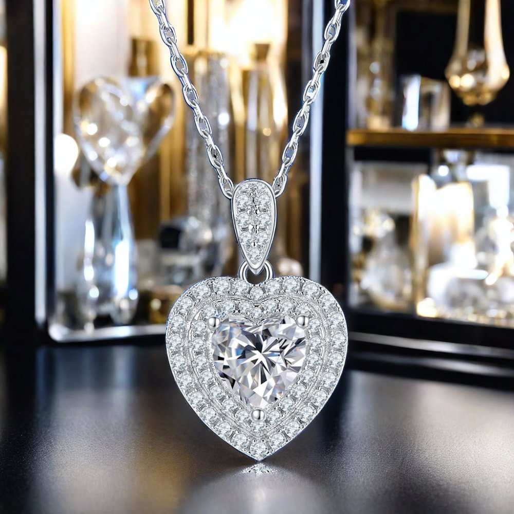 Fashion Luxury Moissanite Heart Pendant Stud Earrings And Necklace Fine Jewelry 925 Silver Women Jewelry Set