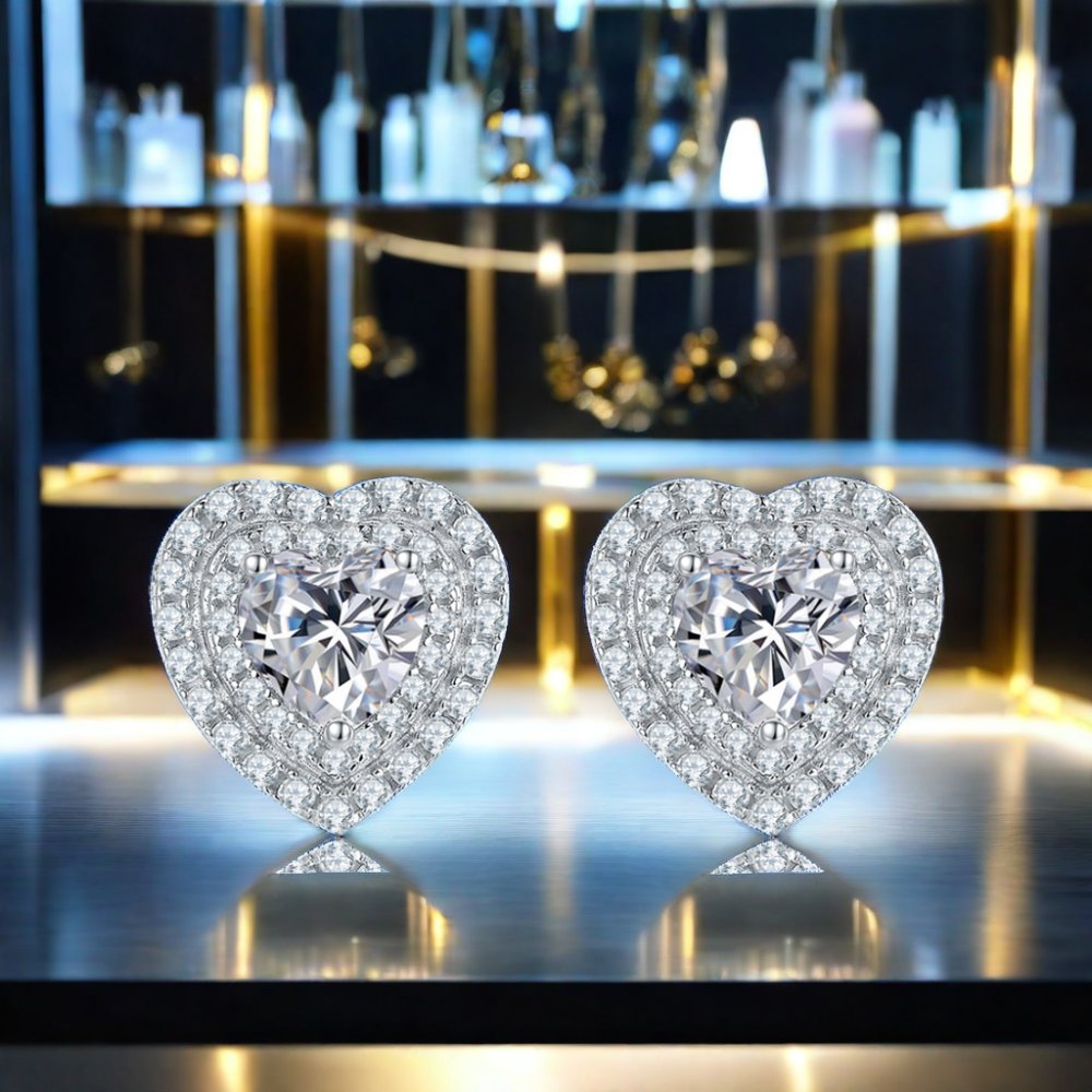 Fashion Luxury Moissanite Heart Pendant Stud Earrings And Necklace Fine Jewelry 925 Silver Women Jewelry Set