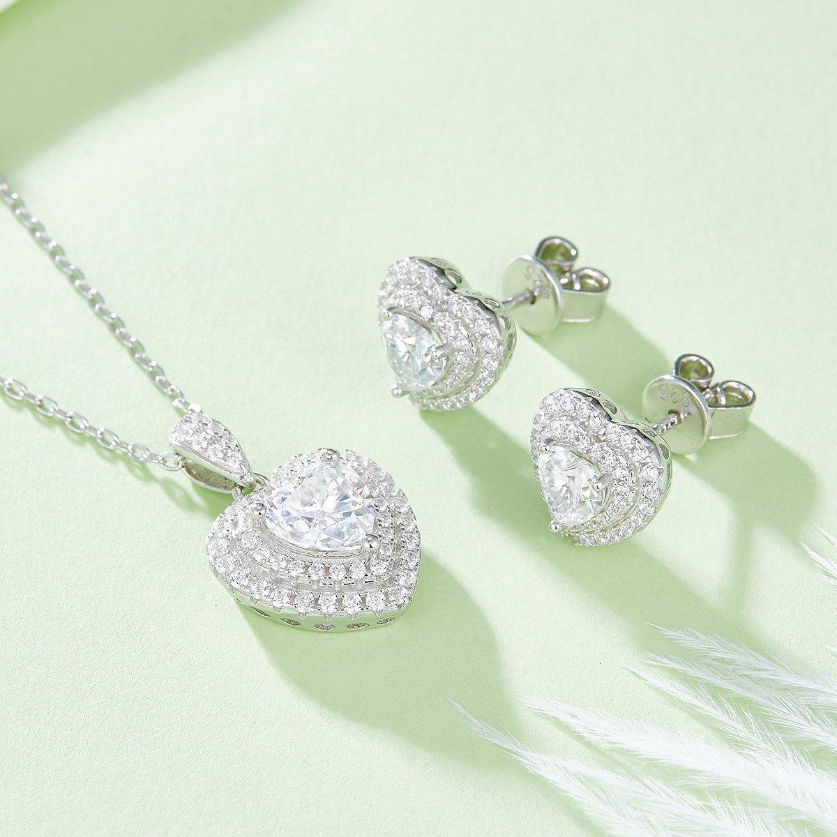 Fashion Luxury Moissanite Heart Pendant Stud Earrings And Necklace Fine Jewelry 925 Silver Women Jewelry Set
