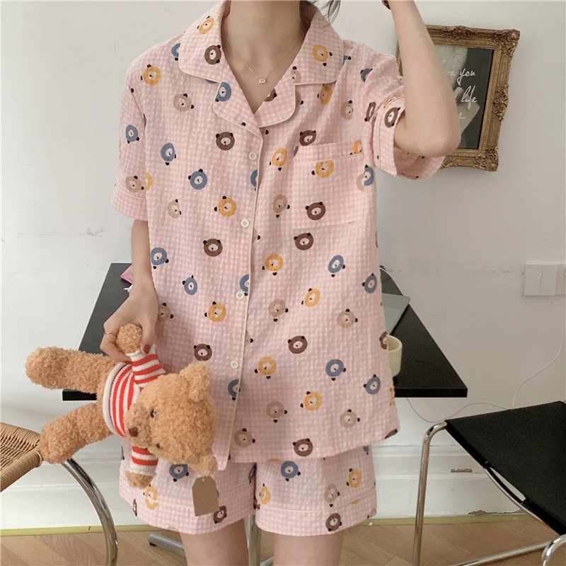 Wholesale Summer East Asia Two Piece Printed Cotton Women's Sleepwear Short Nightwear Designer Pajamas