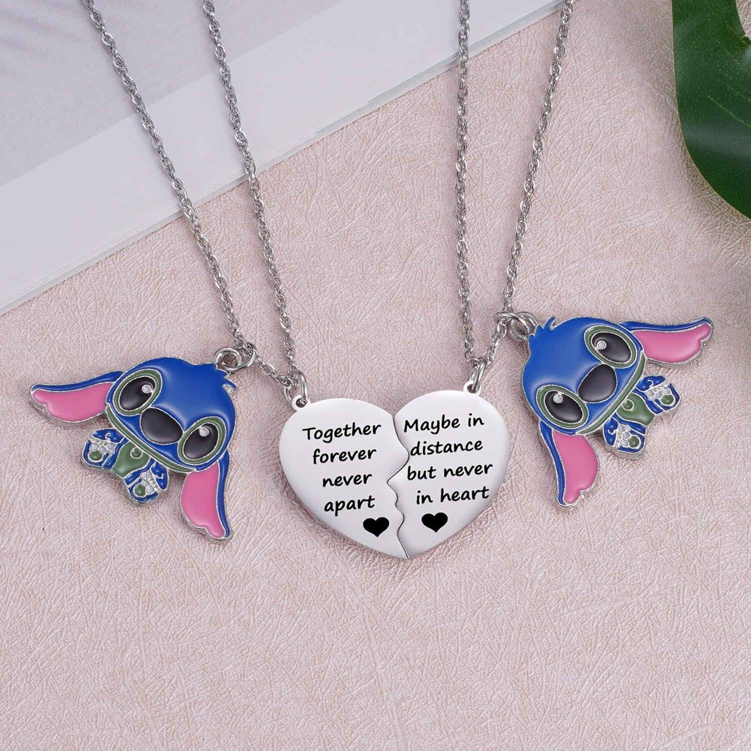 Best Friend Stitch Necklace Friendship Matching Heart Necklace 2 Lilo and Stitch Stuff Jewelry for Friends BFF Bestie