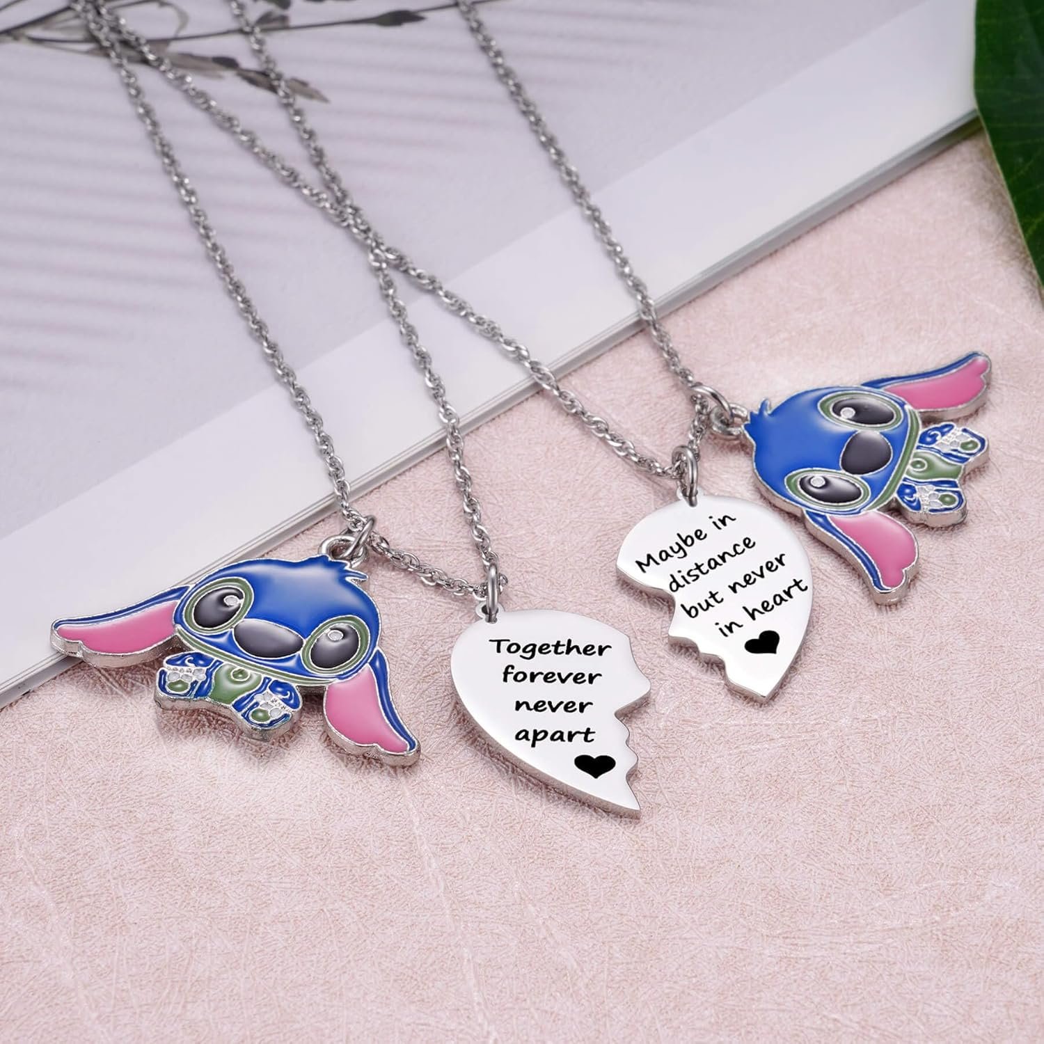 Best Friend Stitch Necklace Friendship Matching Heart Necklace 2 Lilo and Stitch Stuff Jewelry for Friends BFF Bestie