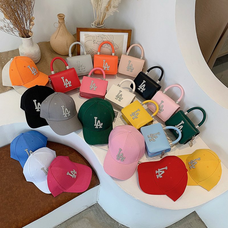Rhinestone LA Purse And Hat Set Ladies Small Shoulder Handbag And Cap Women Fashion Diamond Mini Crossbody Bag With Matching Hat
