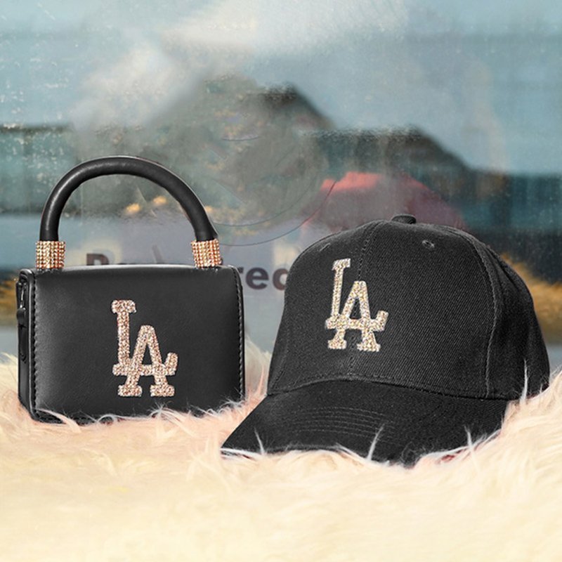 Rhinestone LA Purse And Hat Set Ladies Small Shoulder Handbag And Cap Women Fashion Diamond Mini Crossbody Bag With Matching Hat