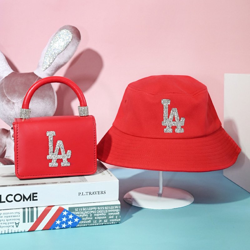 Rhinestone LA Purse And Hat Set Ladies Small Shoulder Handbag And Cap Women Fashion Diamond Mini Crossbody Bag With Matching Hat