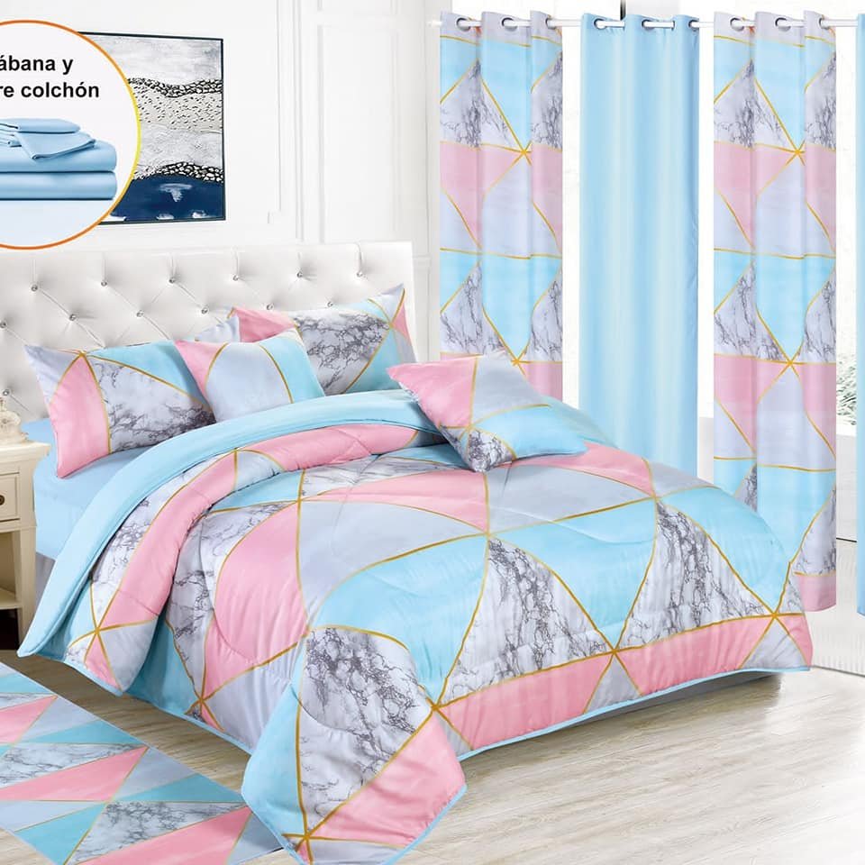 Custom 3d Printed comforter with curtain set Microfiber Polyester print design curtain bedding set with matching curtains