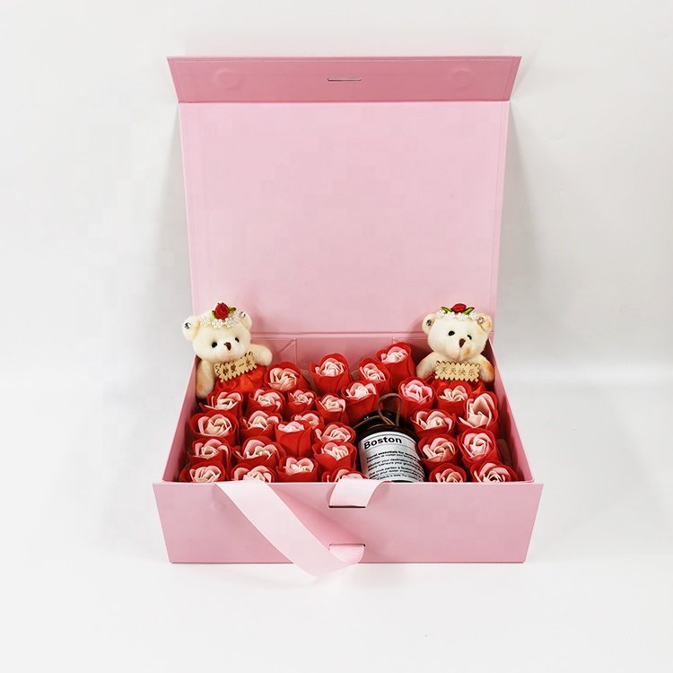 Custom Luxury Matt Black Package Folding Christmas Cardboard Paper magnetic Rose Flower Gift Jewelry Packaging Box Set