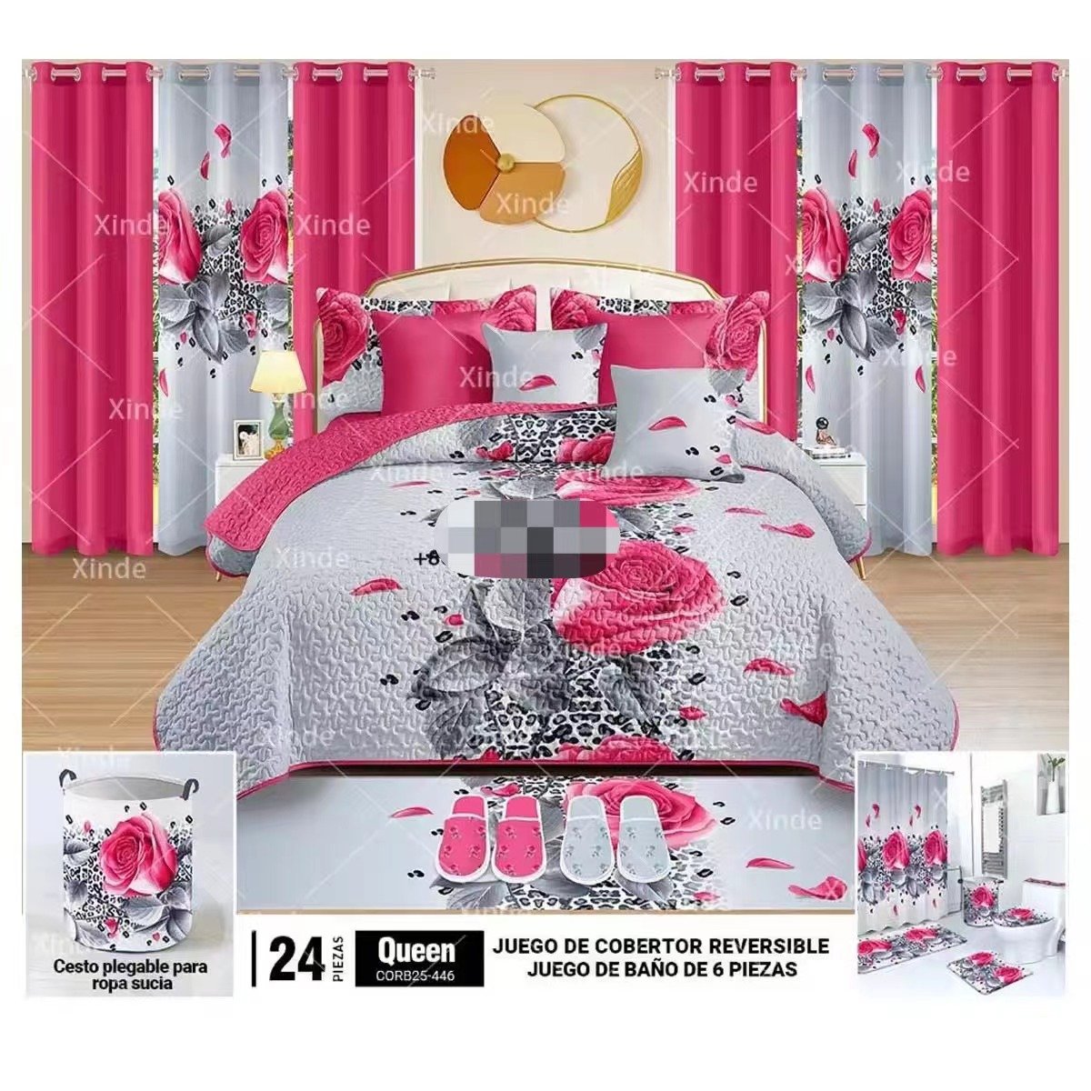 Hot Selling USA Heavy Weight Curtains With Matching Bedding Comfort Sets With Mat Rugs King Queen Bathroom Bedroom Sets