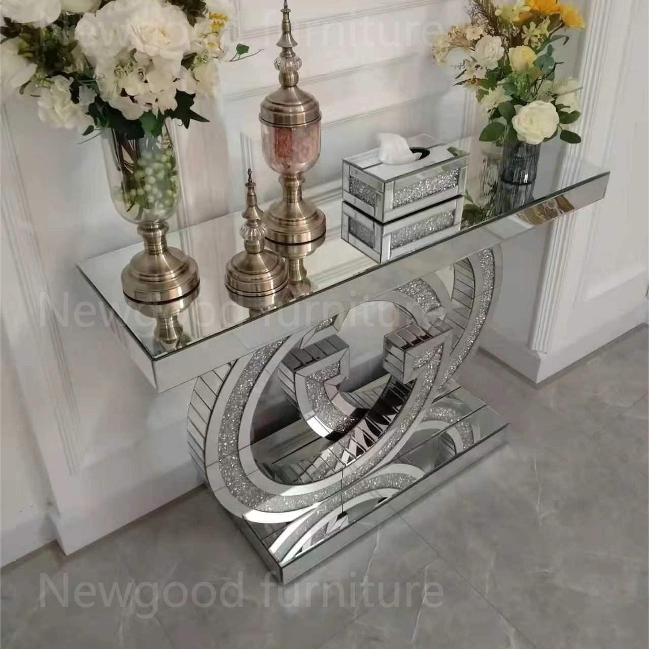 Villa Hallway Mirrored Furniture Console Table with Mirror Light Luxury Living Room Home Furniture Glass Modern Picture 1 Set