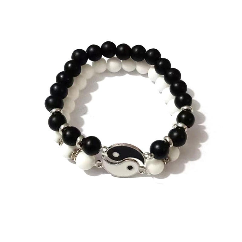 Wholesale White and Black Ying Yang Beaded Bracelets Fashion Tai Chi Matching Jewelry for Couples