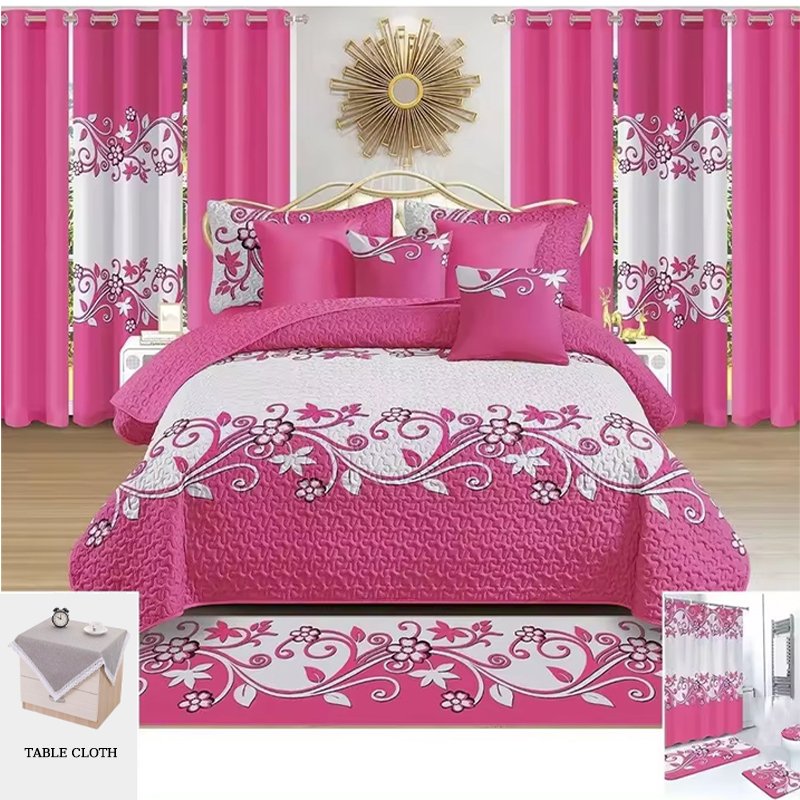 Wholesale Custom Luxury Printed Cotton Bedding Sets with Matching Curtains Bed Sheet Bedspread 12 Pieces Curtain