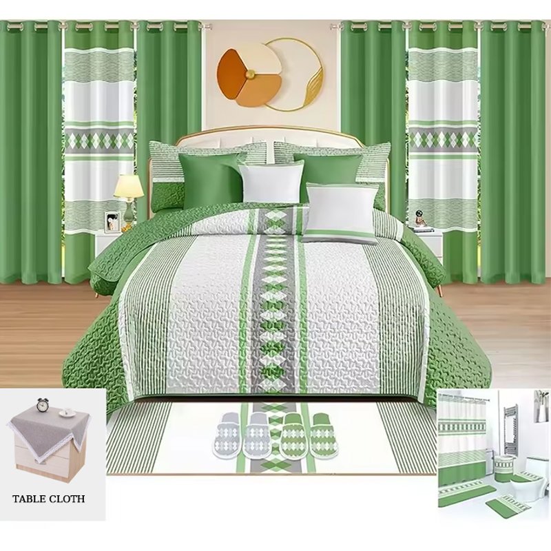 Wholesale Custom Luxury Printed Cotton Bedding Sets with Matching Curtains Bed Sheet Bedspread 12 Pieces Curtain