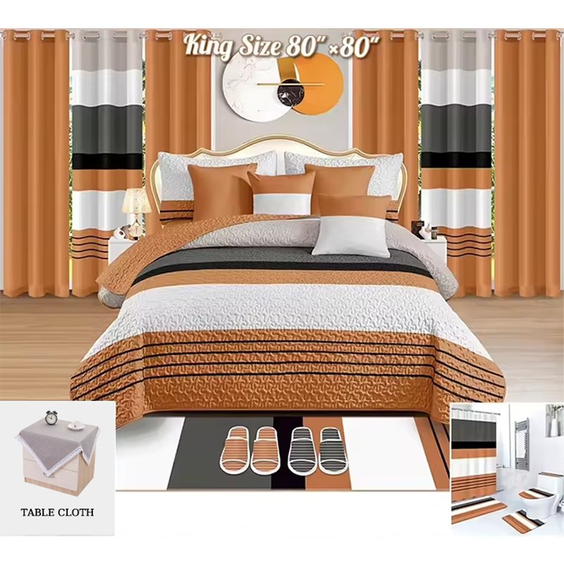 Wholesale Custom Luxury Printed Cotton Bedding Sets with Matching Curtains Bed Sheet Bedspread 12 Pieces Curtain