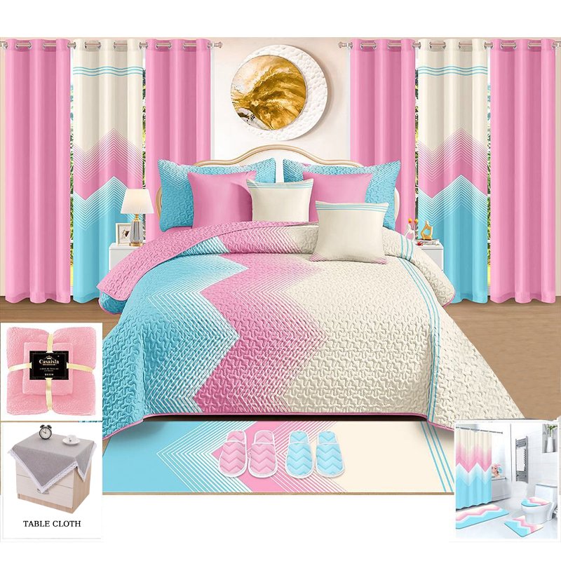 Wholesale Custom Luxury Printed Cotton Bedding Sets with Matching Curtains Bed Sheet Bedspread 12 Pieces Curtain