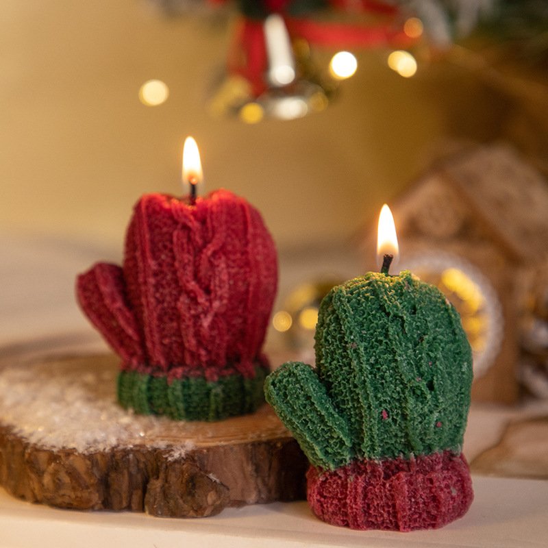 Newest Design Smokeless Soy Wax Scented Candles Plain Color Cute Gloves Shape Candle For Christmas Decoration