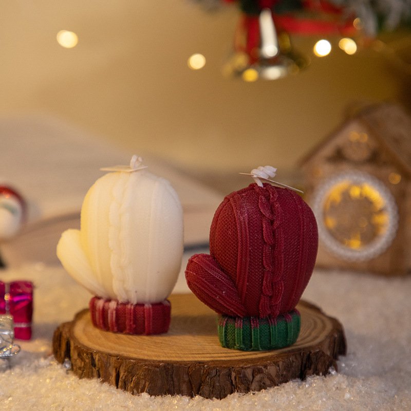 Newest Design Smokeless Soy Wax Scented Candles Plain Color Cute Gloves Shape Candle For Christmas Decoration