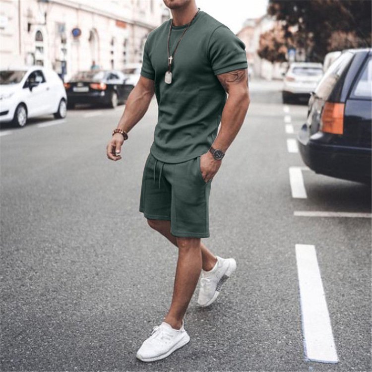 Short-sleeved two-piece casual suit multicolor big and tall matching sportswear blank joggers men's streetwear sets