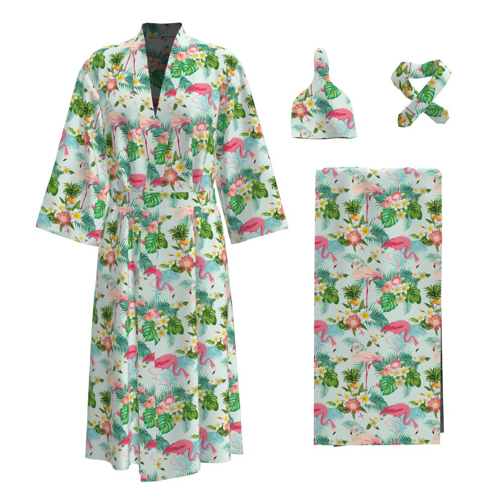 Floral print swaddle receiving blanket set bamboo cotton newborn maternity robe and matching baby swaddle blanket wrap