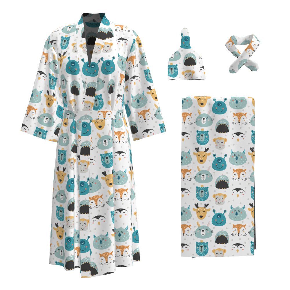 Floral print swaddle receiving blanket set bamboo cotton newborn maternity robe and matching baby swaddle blanket wrap