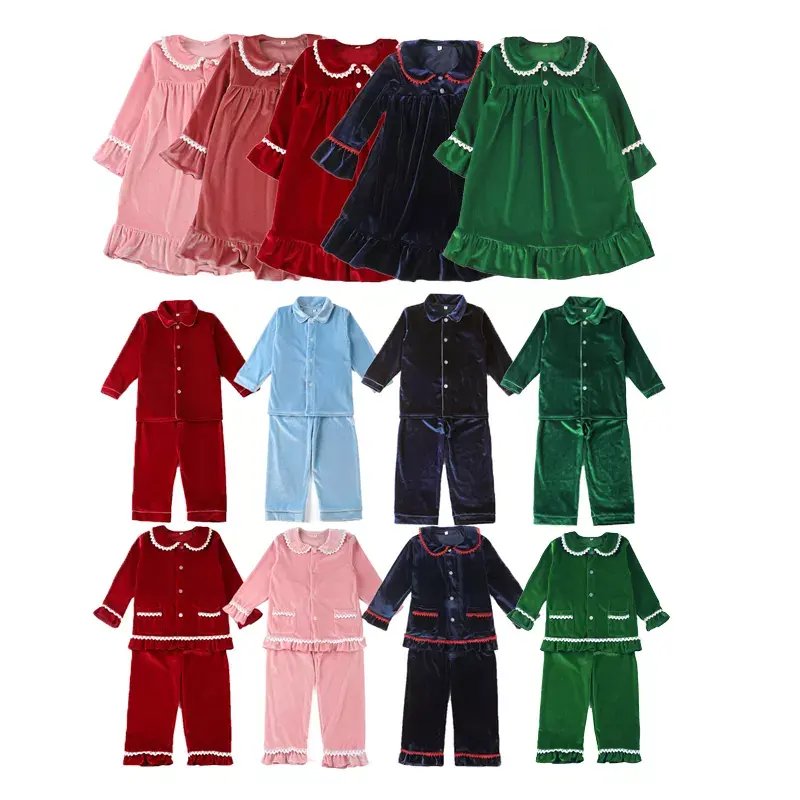 christmas pyjamas 2023 luxury navy velvet dress matching family pajamas kids girls sleepwears sets