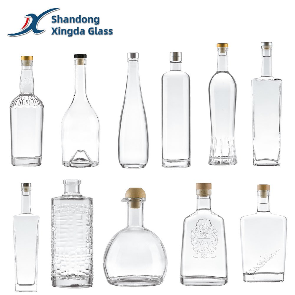 Xingda Factory Screen Printing Customized Beverage Cork 1L Glass Bespoke Glass Mineral Water Bottles with Aluminum Cap