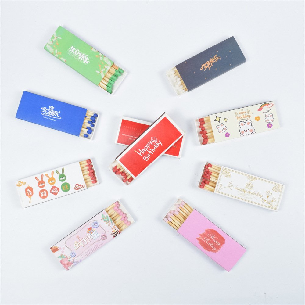 Wooden scented candle matches, custom personalized printed gift matches, colorful design luxury matches