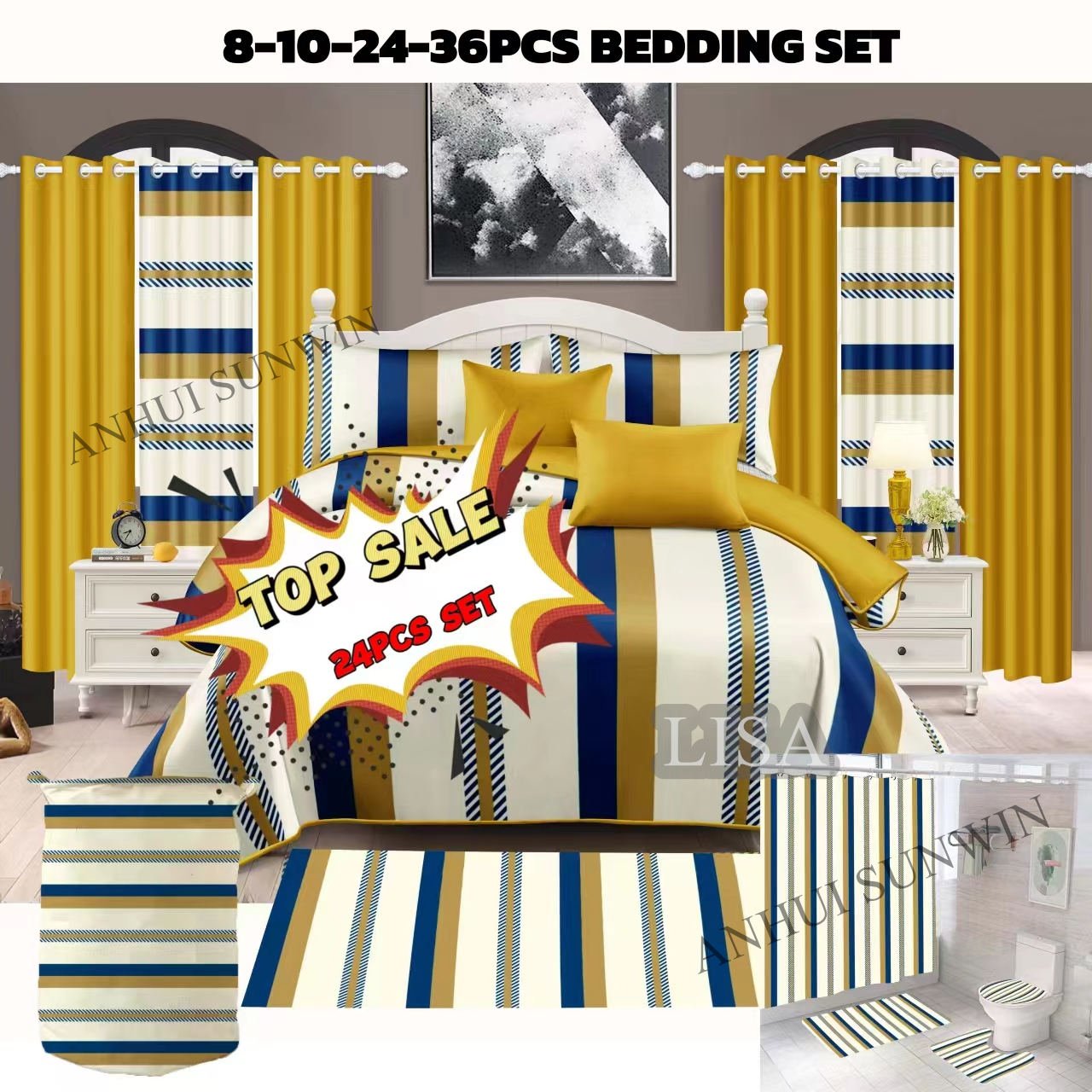 Wholesale Luxury 24pcs Bedding Sets with Matching Curtains Printed Curtain Bedding Set 12 Pieces Bed Sheets Quilt Bedspread Set