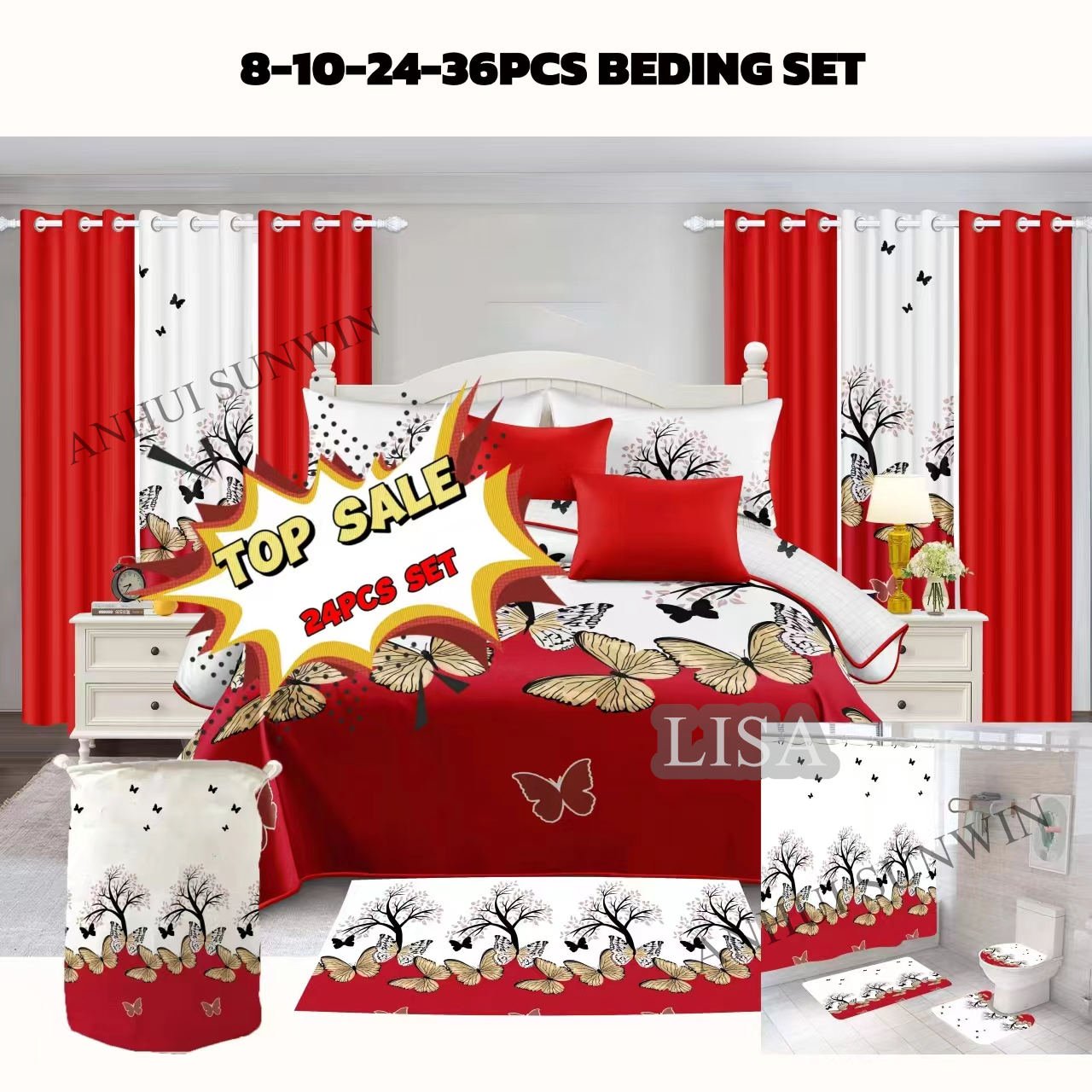 Wholesale Luxury 24pcs Bedding Sets with Matching Curtains Printed Curtain Bedding Set 12 Pieces Bed Sheets Quilt Bedspread Set