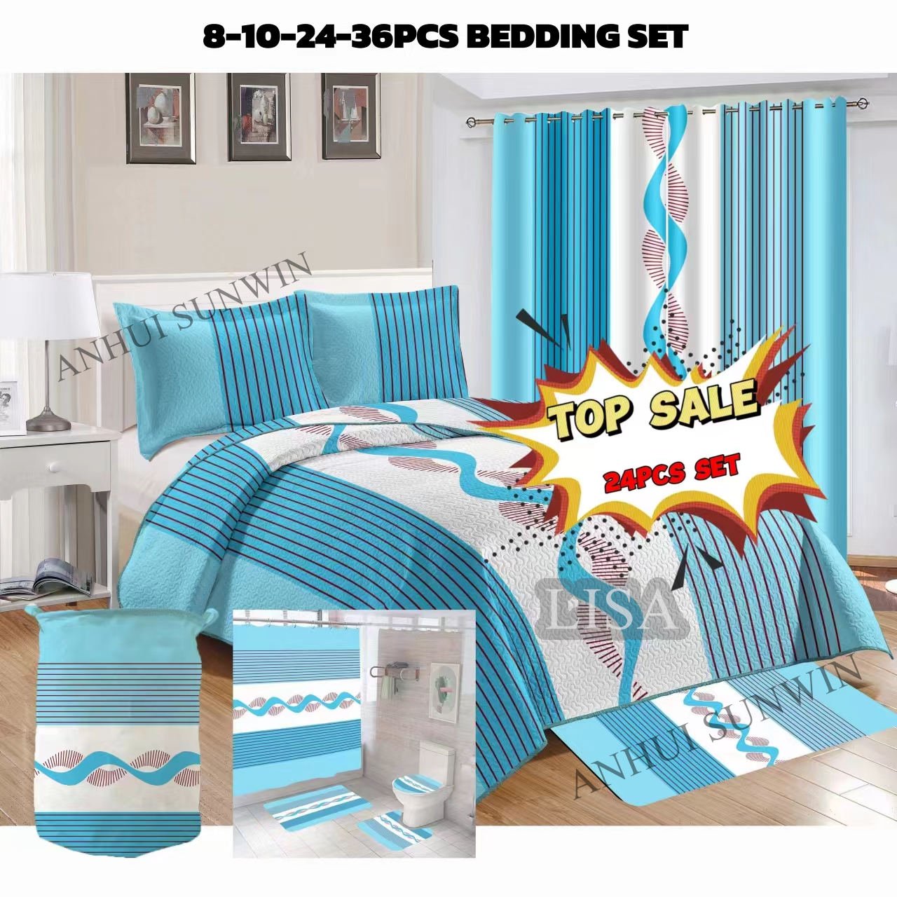 Wholesale Luxury 24pcs Bedding Sets with Matching Curtains Printed Curtain Bedding Set 12 Pieces Bed Sheets Quilt Bedspread Set