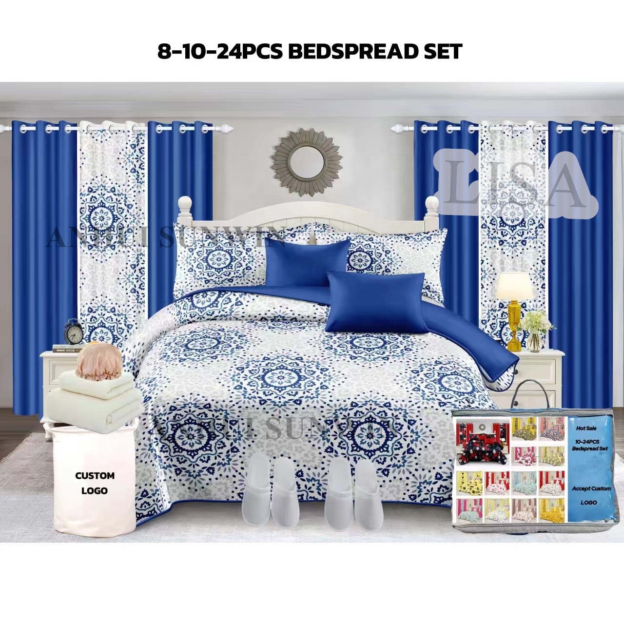 Wholesale Luxury 24pcs Bedding Sets with Matching Curtains Printed Curtain Bedding Set 12 Pieces Bed Sheets Quilt Bedspread Set