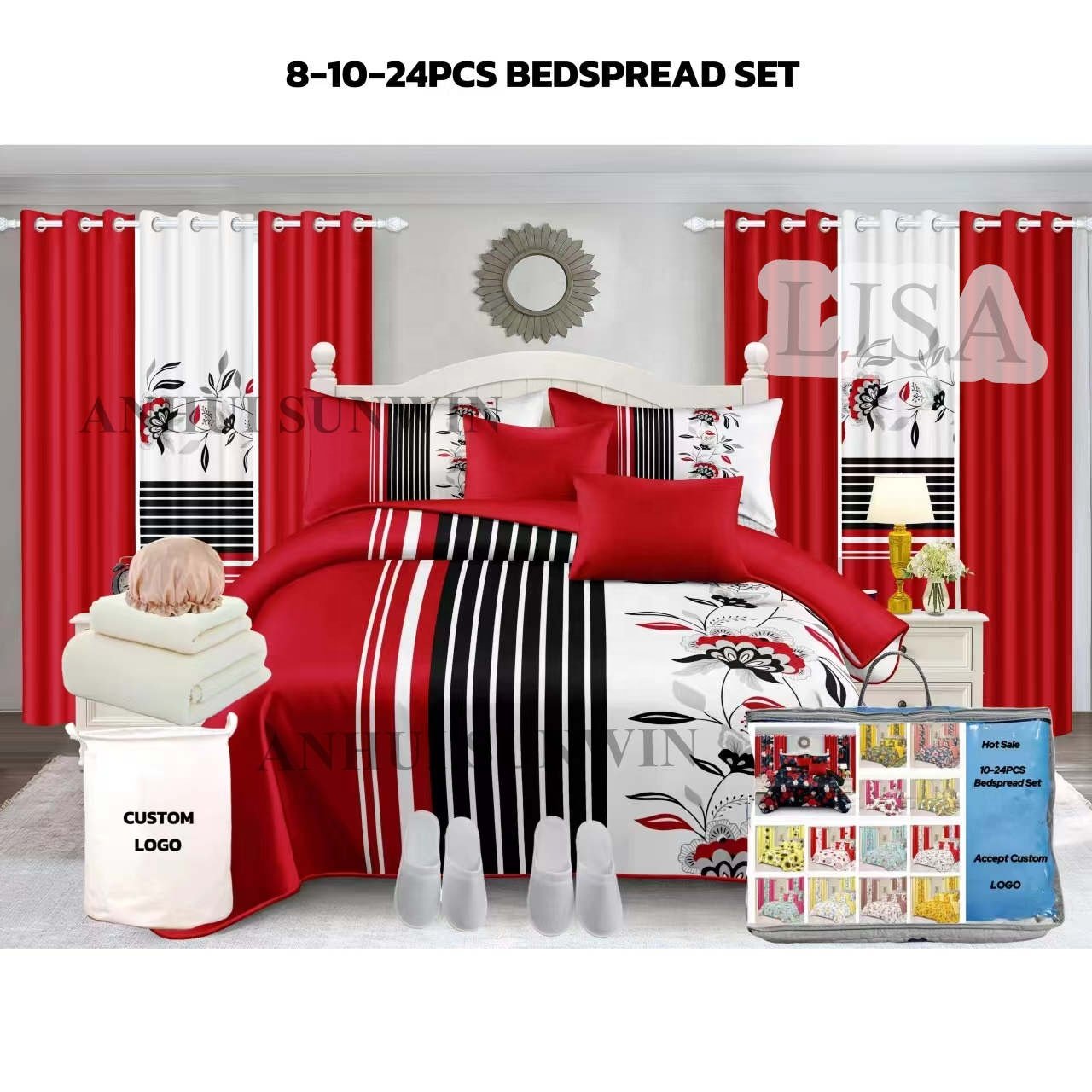 Wholesale Luxury 24pcs Bedding Sets with Matching Curtains Printed Curtain Bedding Set 12 Pieces Bed Sheets Quilt Bedspread Set