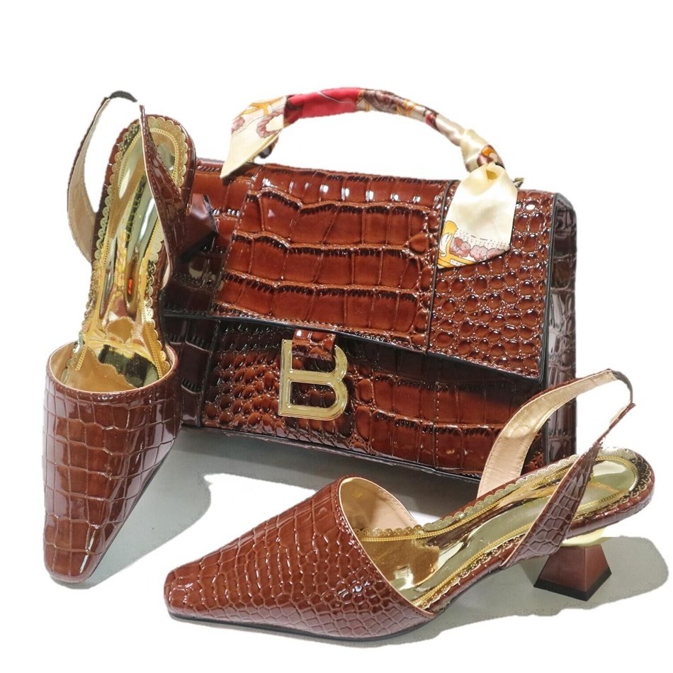 Factory Price Gold Color Shoes And Matching Bags Clutch Set African Shoes And Bag Sandals for Wedding Party
