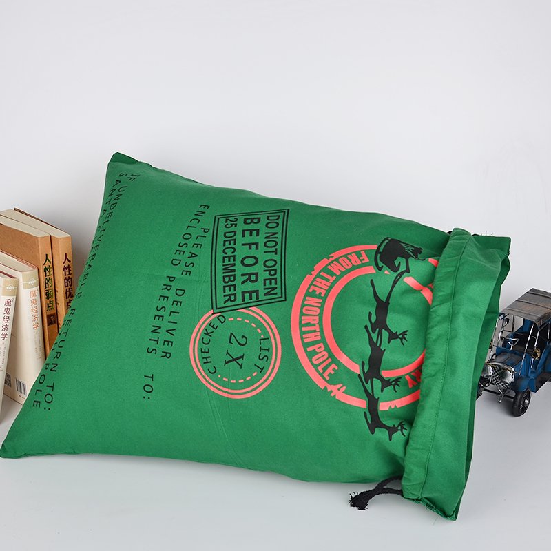 HK-08 100% Cotton Green Canvas Bag Christmas Sack Ready for Mix and Match Sets Stocked Promotional Party Supply