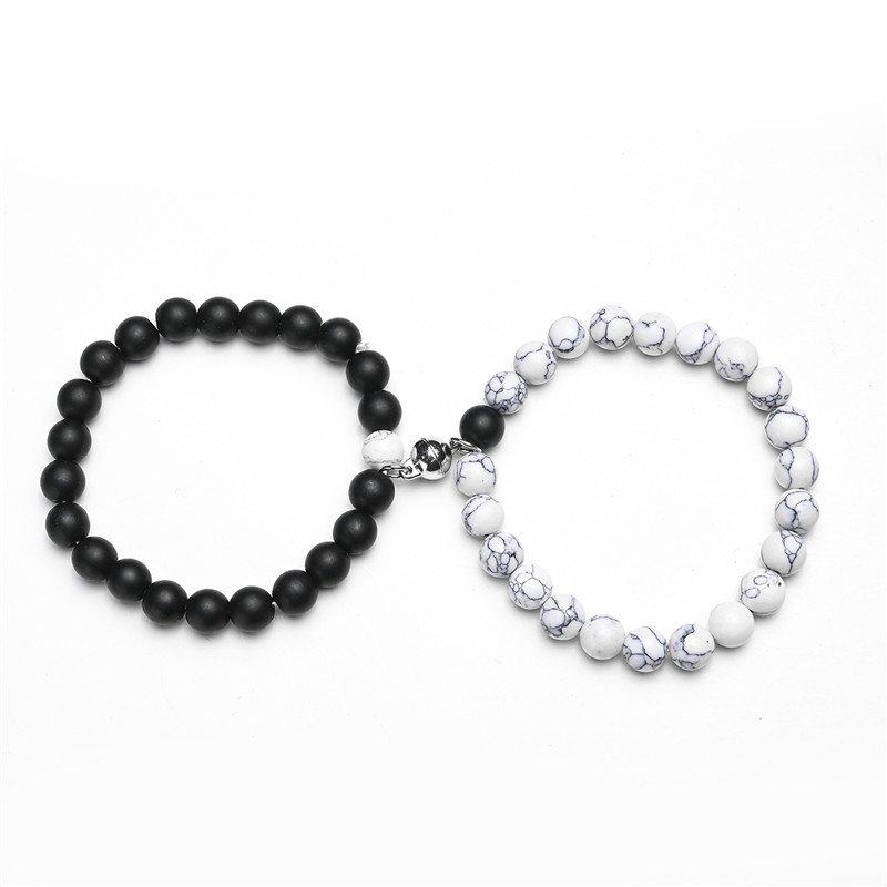 2Pcs/set White Black Couple Magnetic Bracelets Natural Stone Matching Bracelet For Lovers Couples Bracelet Jewelry Gift