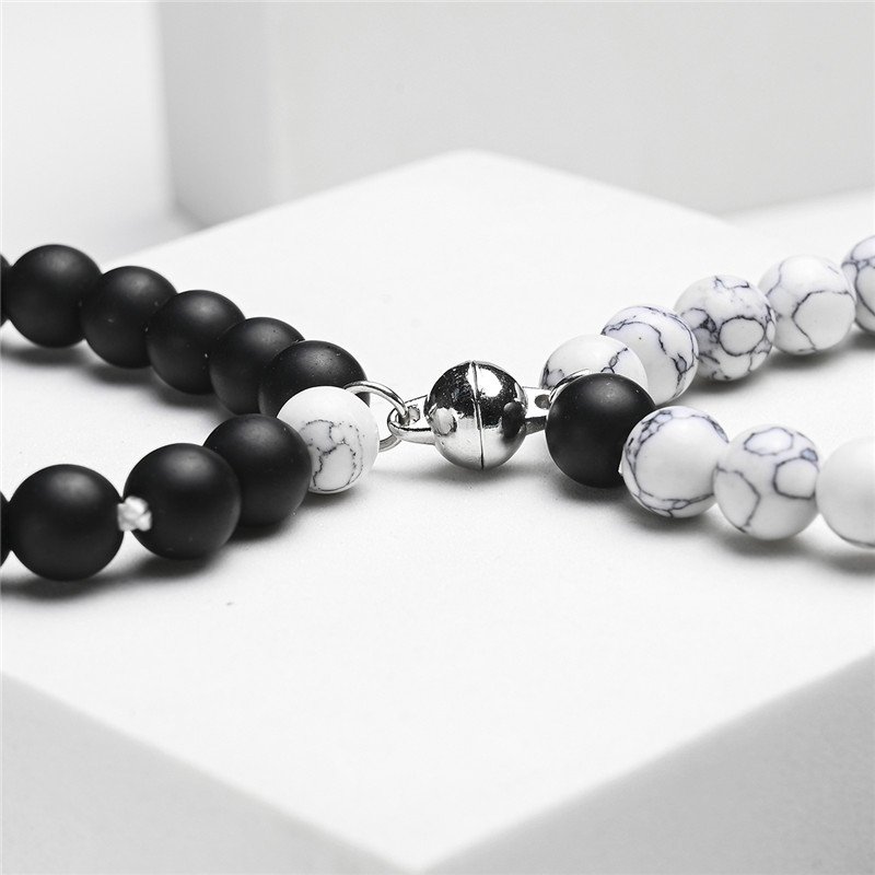 2Pcs/set White Black Couple Magnetic Bracelets Natural Stone Matching Bracelet For Lovers Couples Bracelet Jewelry Gift