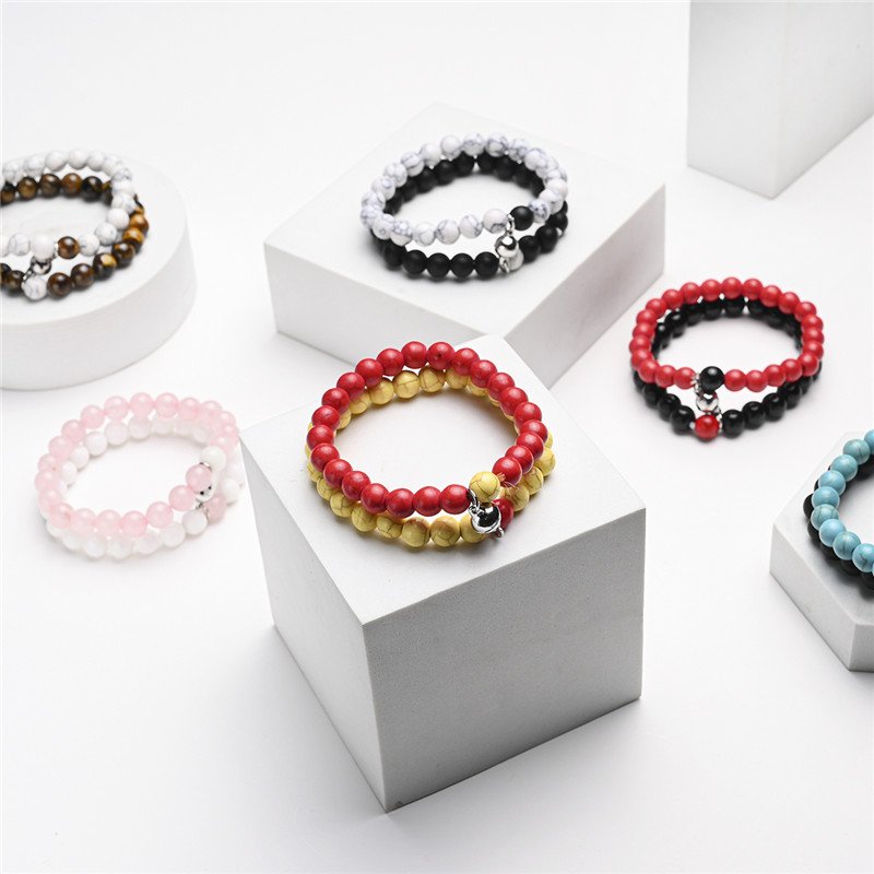 2Pcs/set White Black Couple Magnetic Bracelets Natural Stone Matching Bracelet For Lovers Couples Bracelet Jewelry Gift