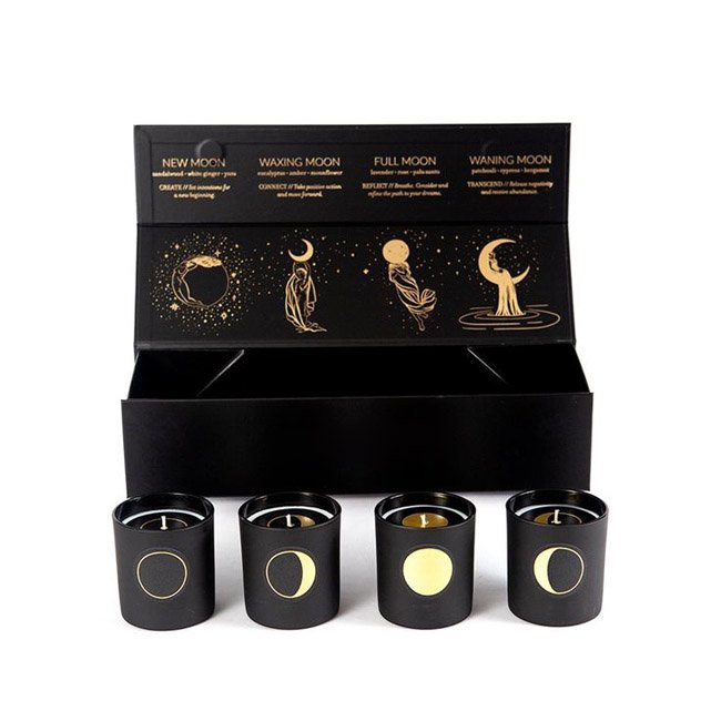 Custom Wholesale Price Mark Empty Candle Premium Shipping Box 4-piece set Black paper Cardboard Gift Wrap Candle Box