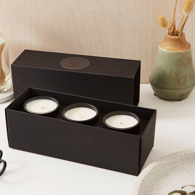 Custom Wholesale Price Mark Empty Candle Premium Shipping Box 4-piece set Black paper Cardboard Gift Wrap Candle Box