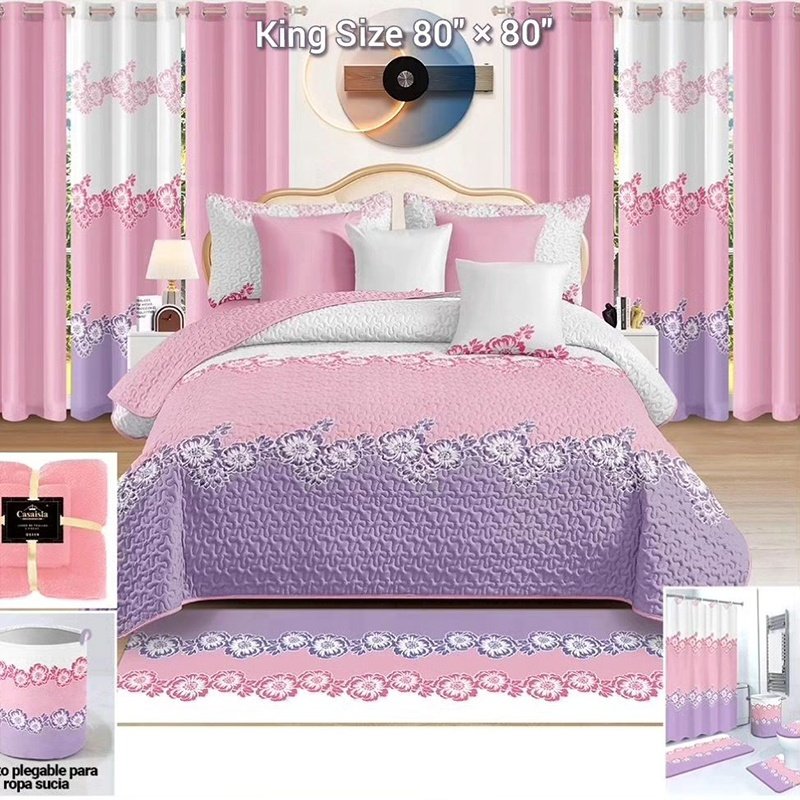Luxury 27pieces set bedspread king size Wholesale quilts with curtains customized 100% cotton bed set