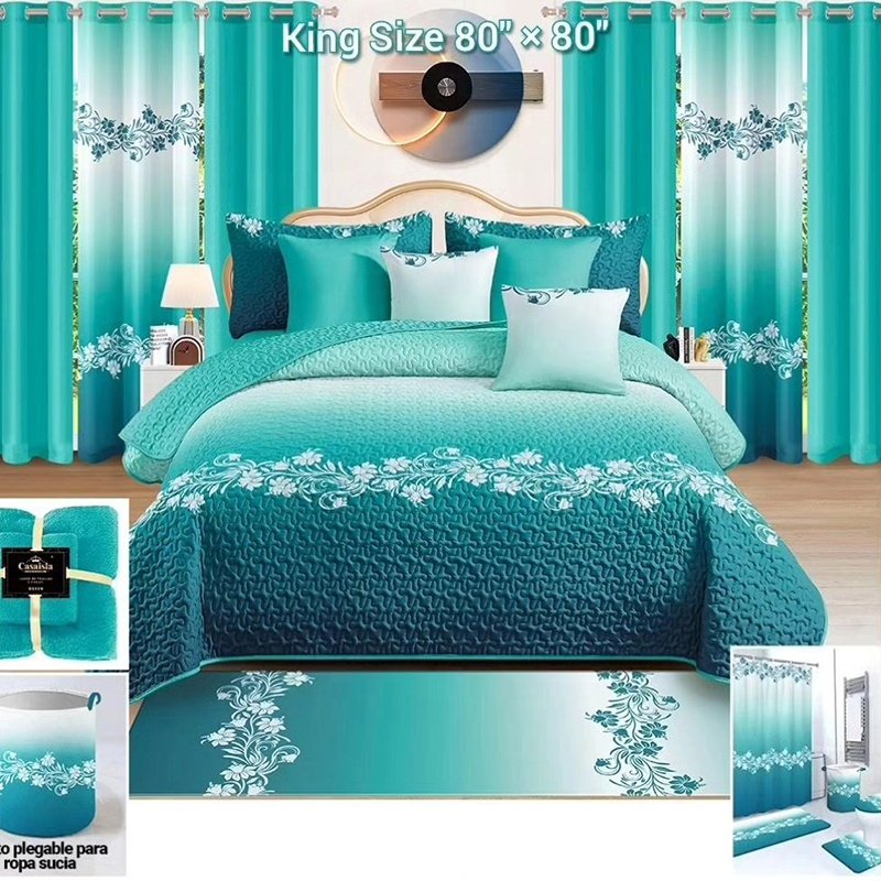 Luxury 27pieces set bedspread king size Wholesale quilts with curtains customized 100% cotton bed set