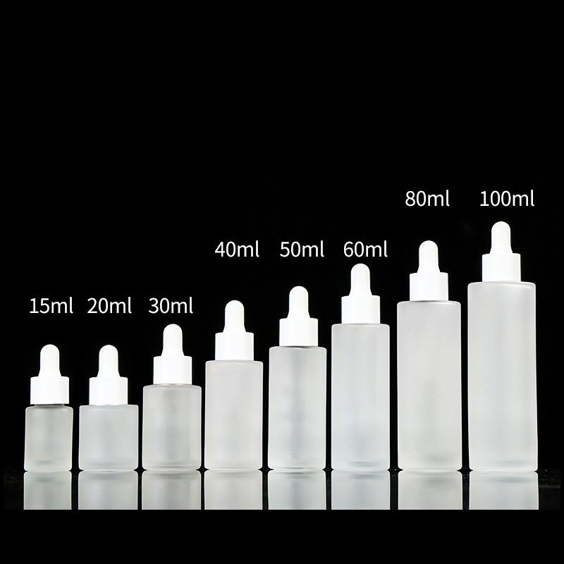 Cheap cylinder shape clear frost serum essential oil dropper bottle can match with difference caps 20ml30ml40ml50ml60ml80ml100ml