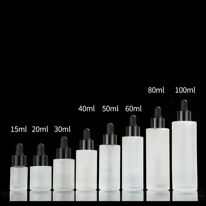 Cheap cylinder shape clear frost serum essential oil dropper bottle can match with difference caps 20ml30ml40ml50ml60ml80ml100ml
