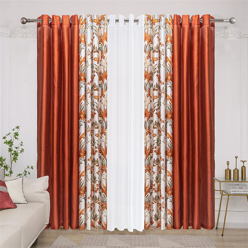 Hot Sale American Pastoral Style Printed Floral Pattern Blackout Window Curtains With Matching Pillowcases 10pcs Set
